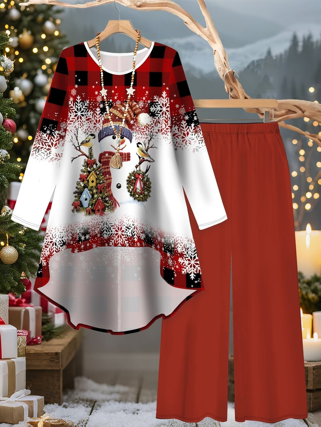 Autumn And Winter Women'S Vacation Printed Elegant Casual Loose Long-Sleeve Top And Pants Two-Piece Set for Fall
