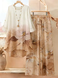 Asymmetrical Top with Floral Gradient Printed Wide-Leg Pants | Bohemian Everyday Style