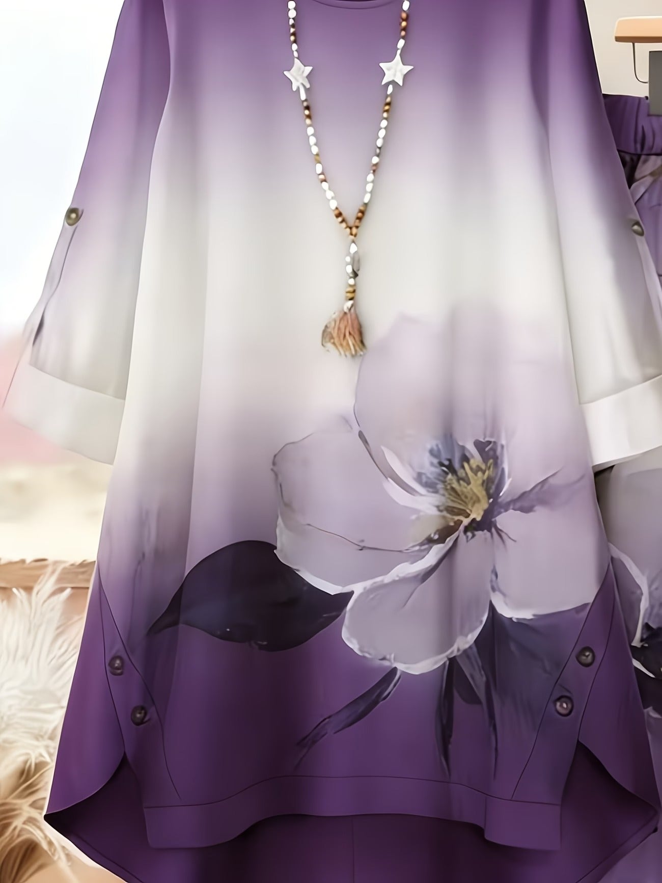 Asymmetrical Top with Floral Gradient Printed Wide-Leg Pants | Bohemian Everyday Style