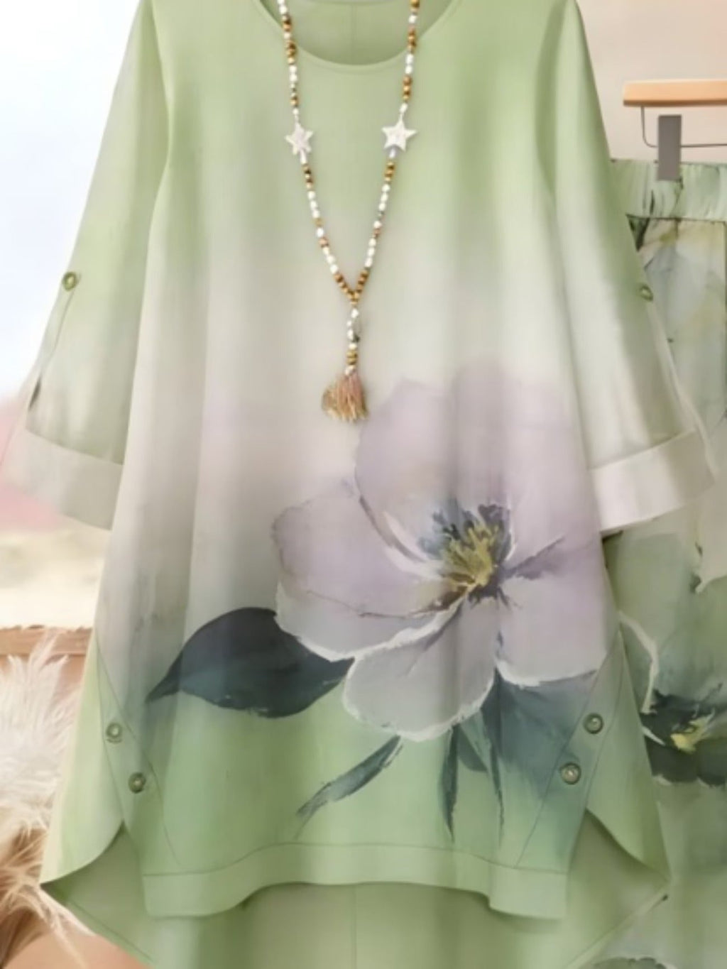 Asymmetrical Top with Floral Gradient Printed Wide-Leg Pants | Bohemian Everyday Style