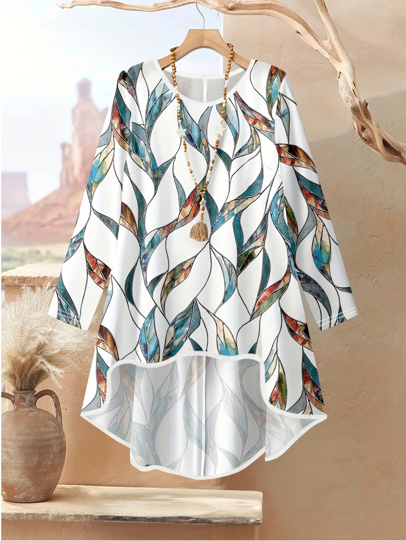Autumn And Winter Women'S Vacation Printed Elegant Casual Loose Long-Sleeve Top And Pants Two-Piece Set for Fall