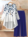 Autumn And Winter Women'S Vacation Printed Elegant Casual Loose Long-Sleeve Top And Pants Two-Piece Set for Fall
