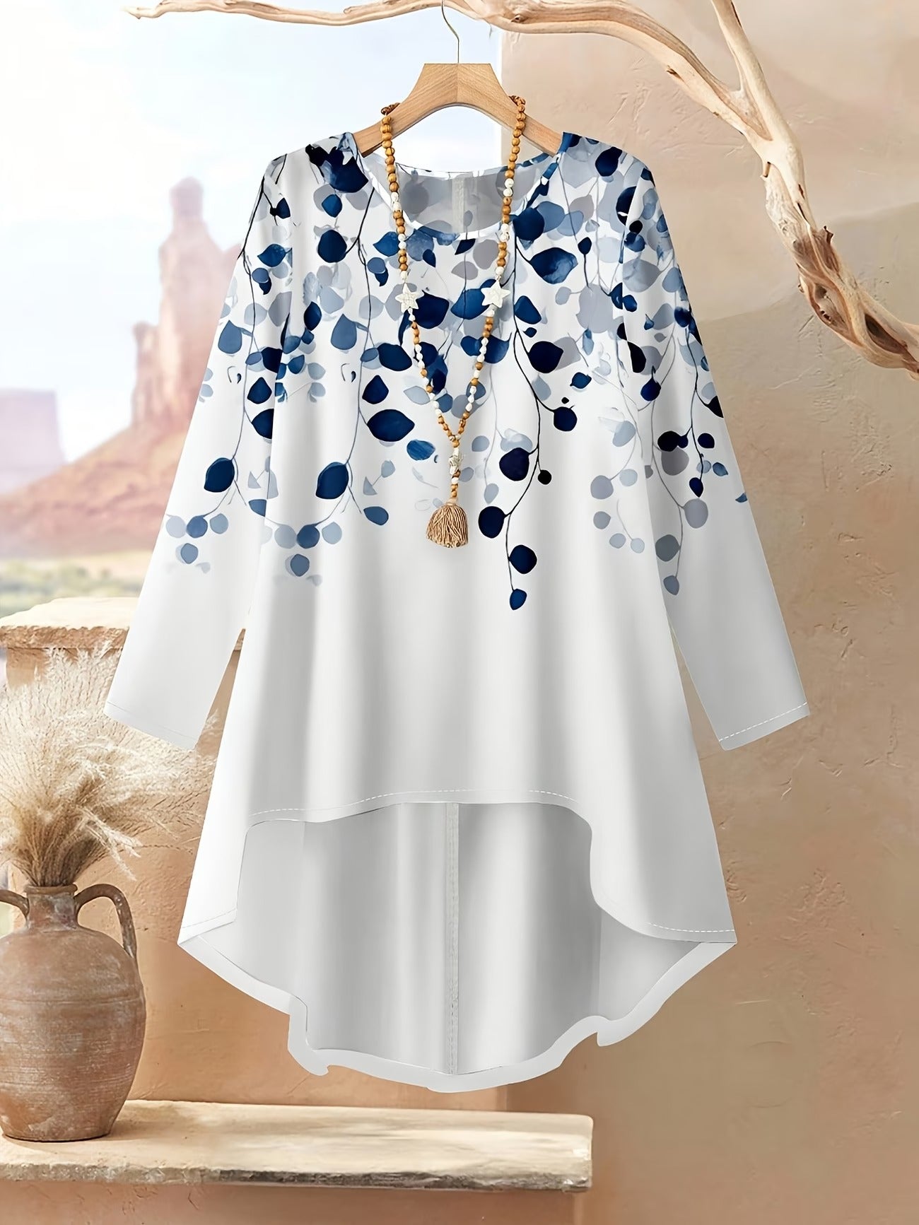 Autumn And Winter Women'S Vacation Printed Elegant Casual Loose Long-Sleeve Top And Pants Two-Piece Set for Fall